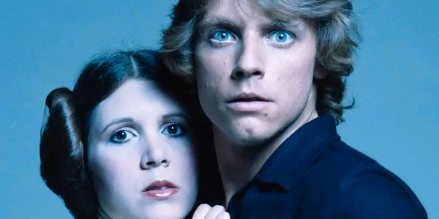 Luke Skywalker and Leia Organa stand very close to one another from A New Hope Image