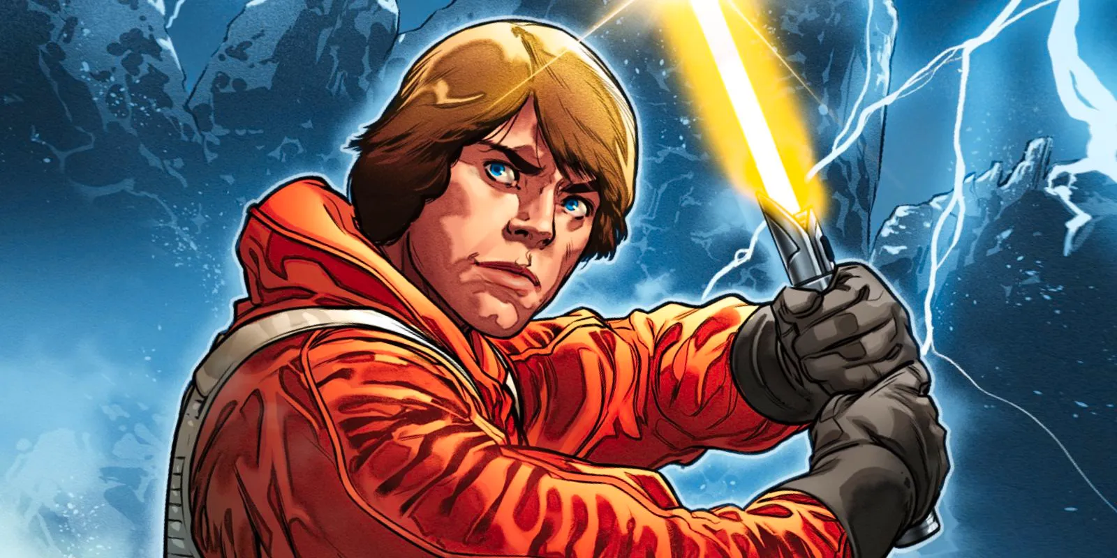 Luke Skywalker holding his Yellow Lightsaber in the Star Wars comics Image