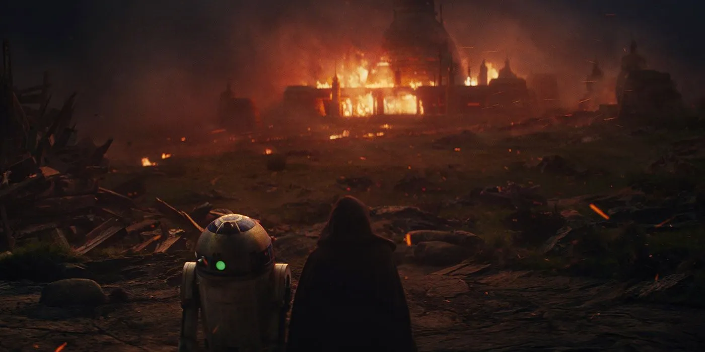 Luke's Jedi Academy is destroyed in Star Wars The Last Jedi Image