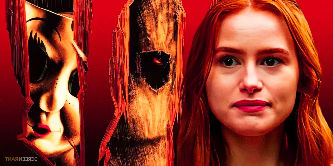 Madelaine Petsch as Maya next to killers in The Strangers: Chapter 1 Image