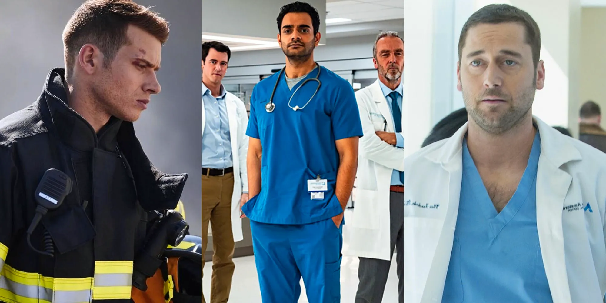 Main characters from New Amsterdam, Transplant and 9-1-1 collage Image