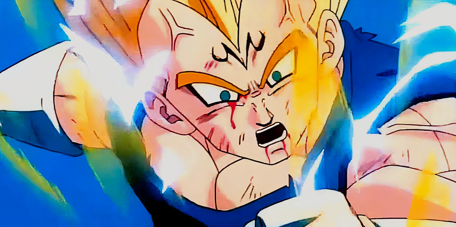 Majin Vegeta pummels Goku into the side of a mountain in Dragon Ball Z Image