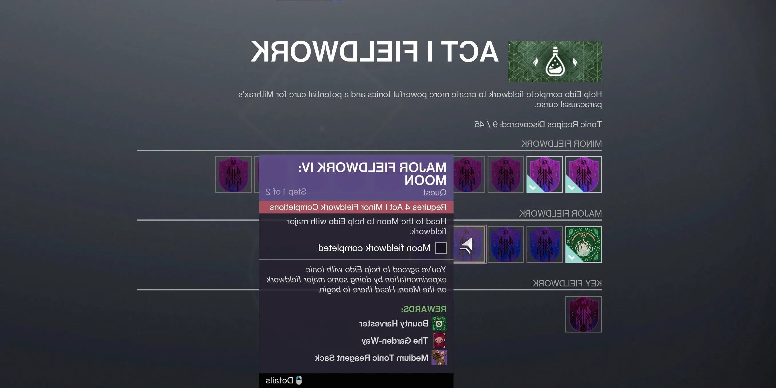 Major Fieldwork four info screen in Eido's fieldwork menu in Destiny 2 Image