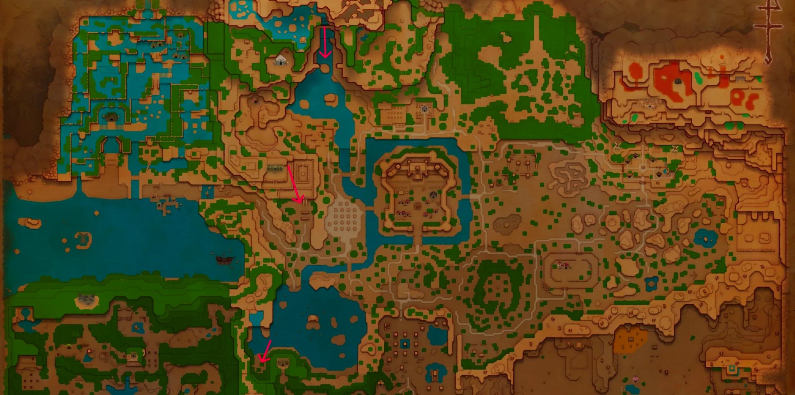 Map of Legend of Zelda Echoes of Wisdom With the Eastern Hyrule Field stamps marked Image