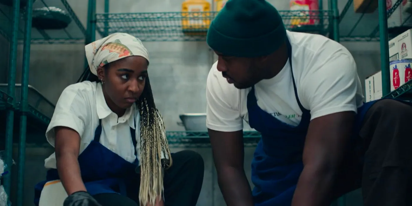 Marcus and Sydney cleaning the floor in The Bear Image