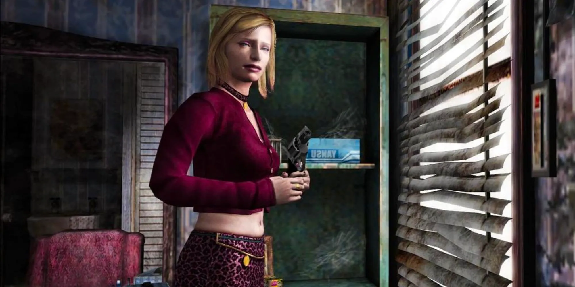 Maria holding a revolver in Silent Hill 2 Image