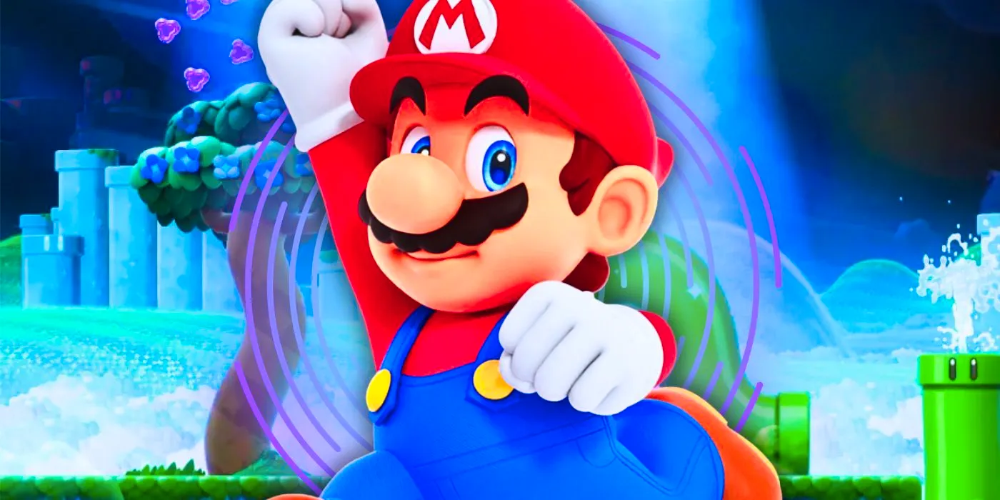 Mario from Super Mario Bros. Wonder on a background from the game  Image