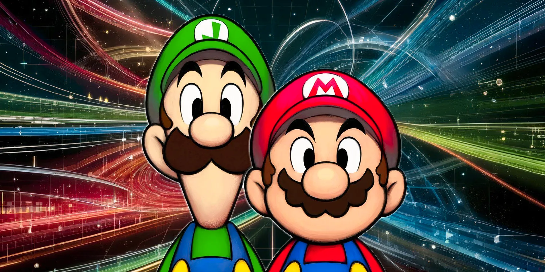 Mario & Luigi Over A Backdrop Of Converging Timelines. Image