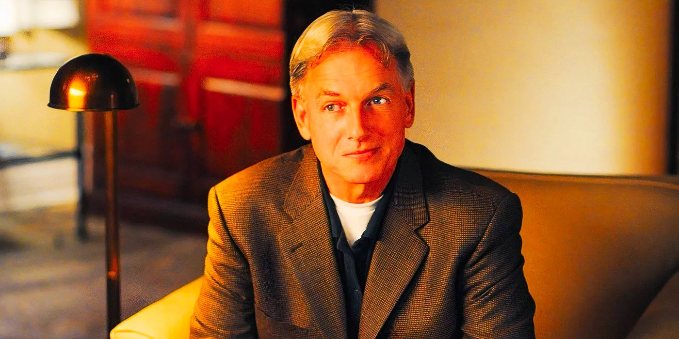 Mark Harmon as Gibbs smiling crookedly while sitting down in NCIS Image