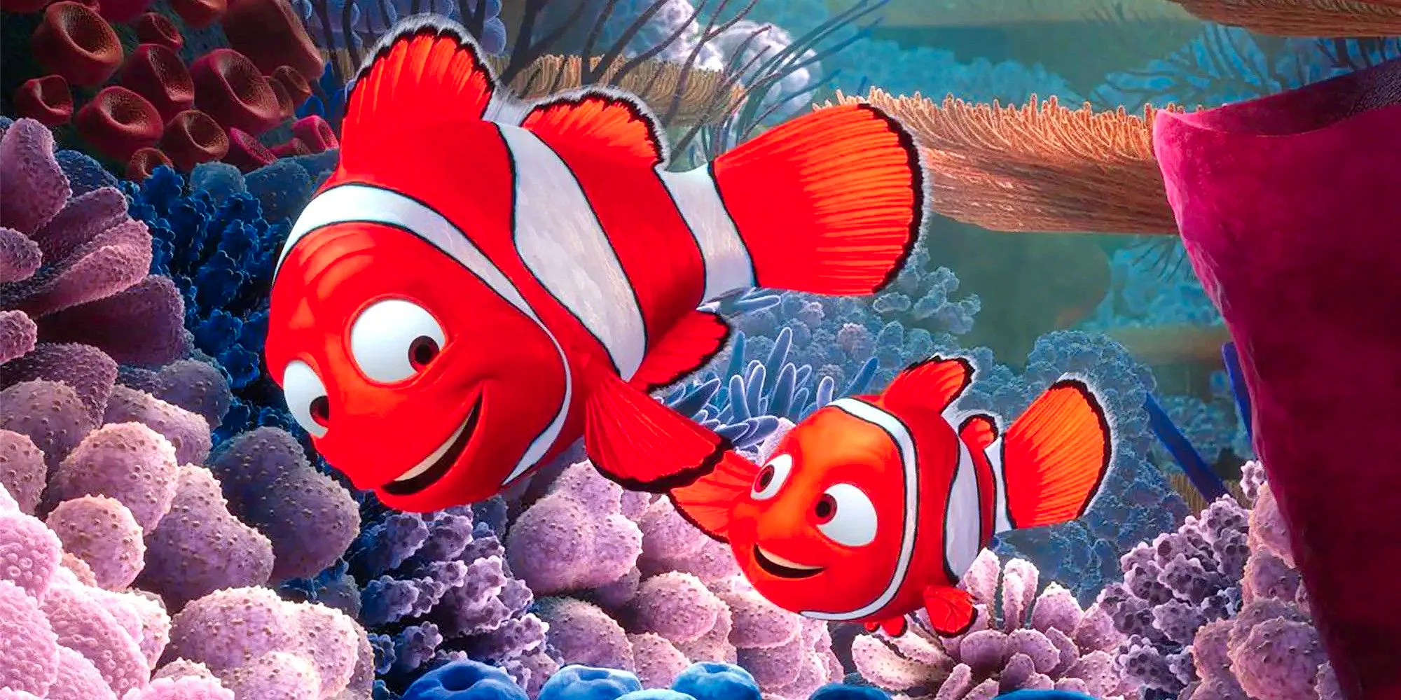 Marlin and Nemo smiling and slapping fins in Finding Nemo Image