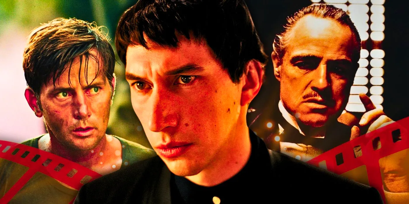 Marlon Brando from The Godfather, Adam Driver from Megalopolis, and Martin Sheen from Apocalypse Now Image