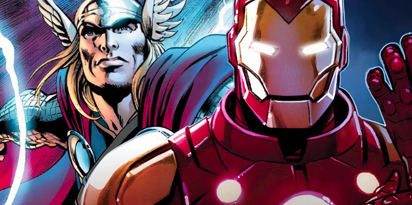 Marvel Comics' Iron Man with Thor behind him. Image