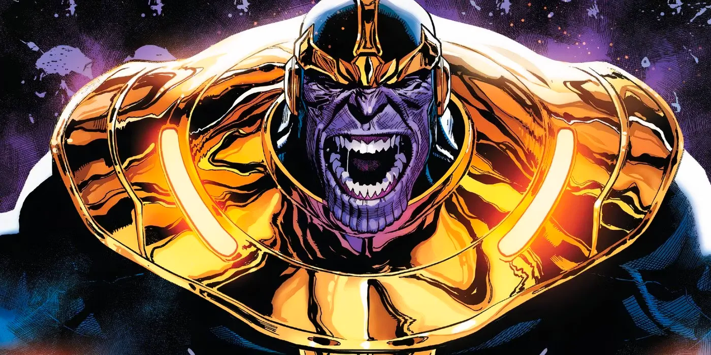 Marvel Comics' Thanos screaming.  Image