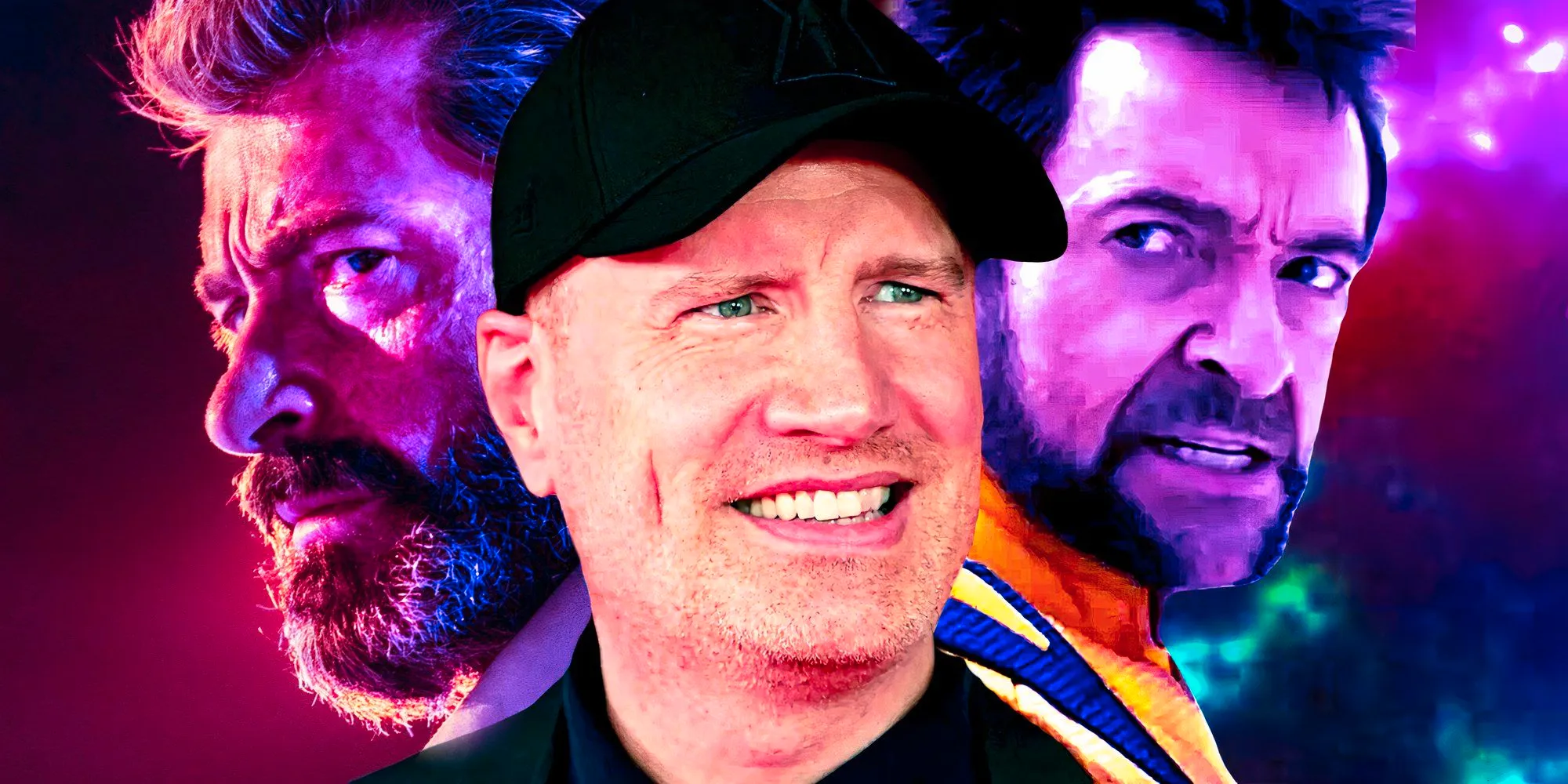 Marvel Studios CEO Kevin Feige Smiling and Hugh Jackman Frowning as Wolverine in Deadpool 3 and Logan Image