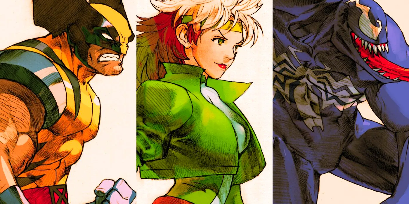 Marvel vs Capcom 2 Character Designs of Venom, Rogue and Wolverine. Image