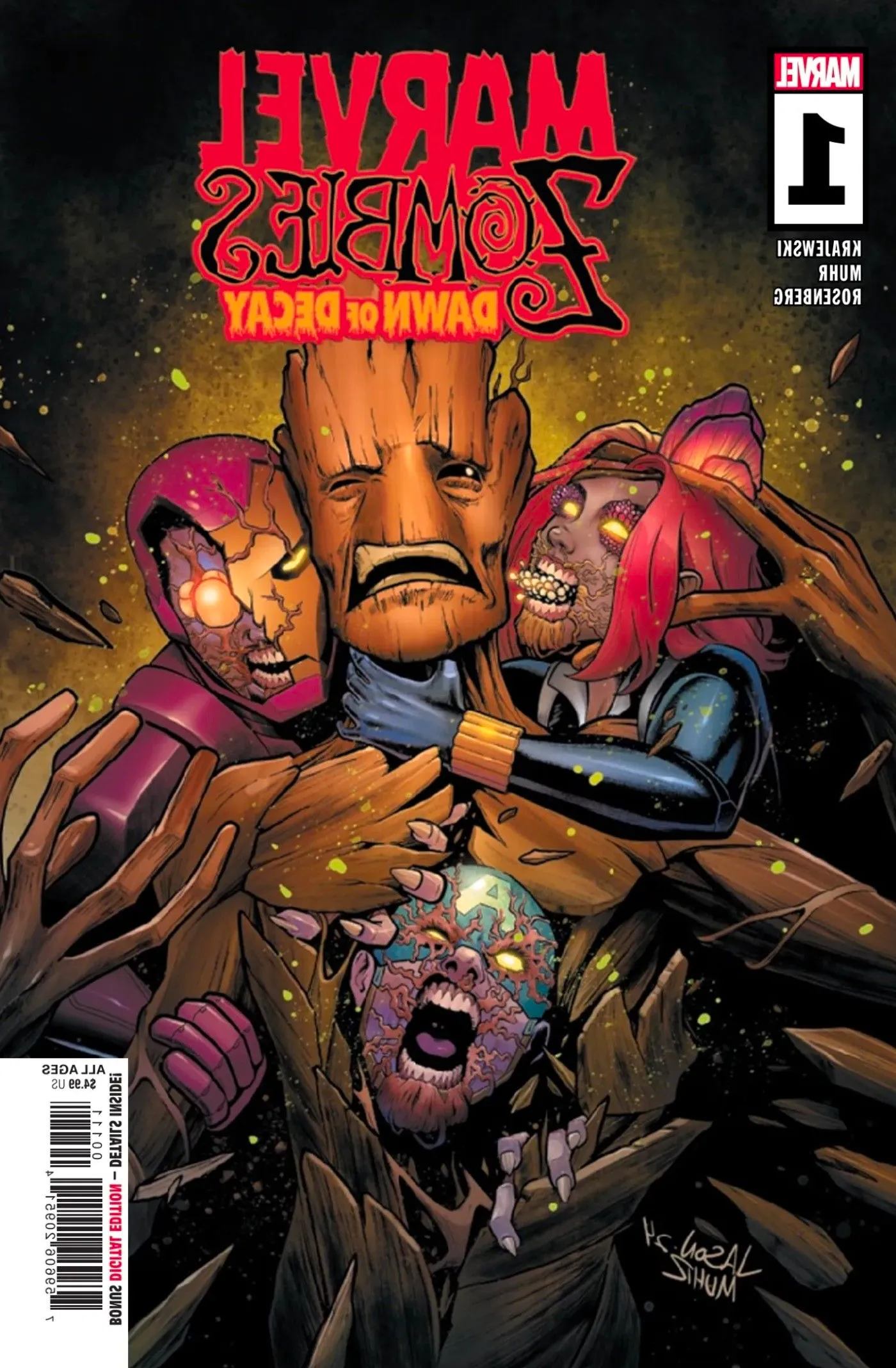 marvel zombies dawn of decay with zombie eroes attacking groot Image