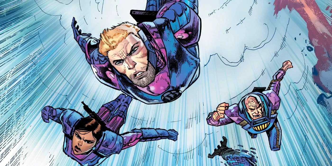 Marvel's new Sentinel team dropping from the sky into action. Image