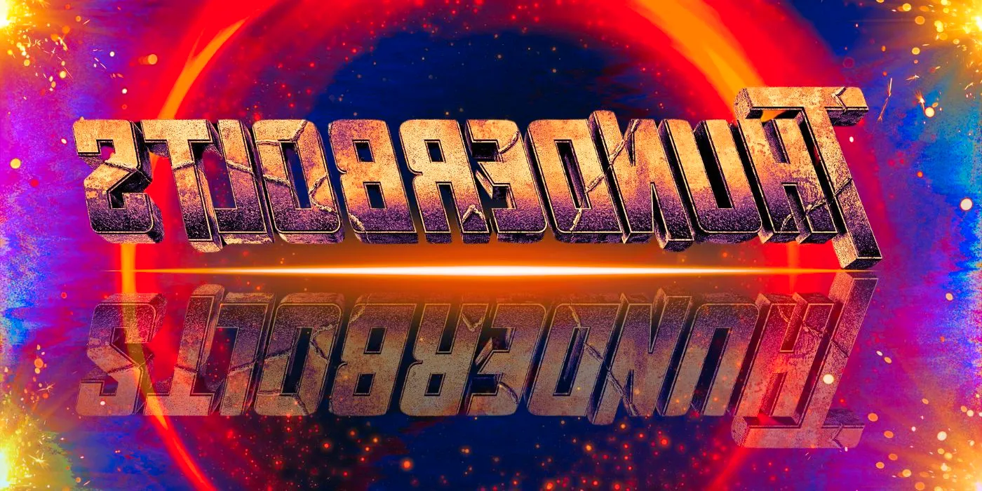 Marvel's Thunderbolts logo in front of a multi-colored background Image