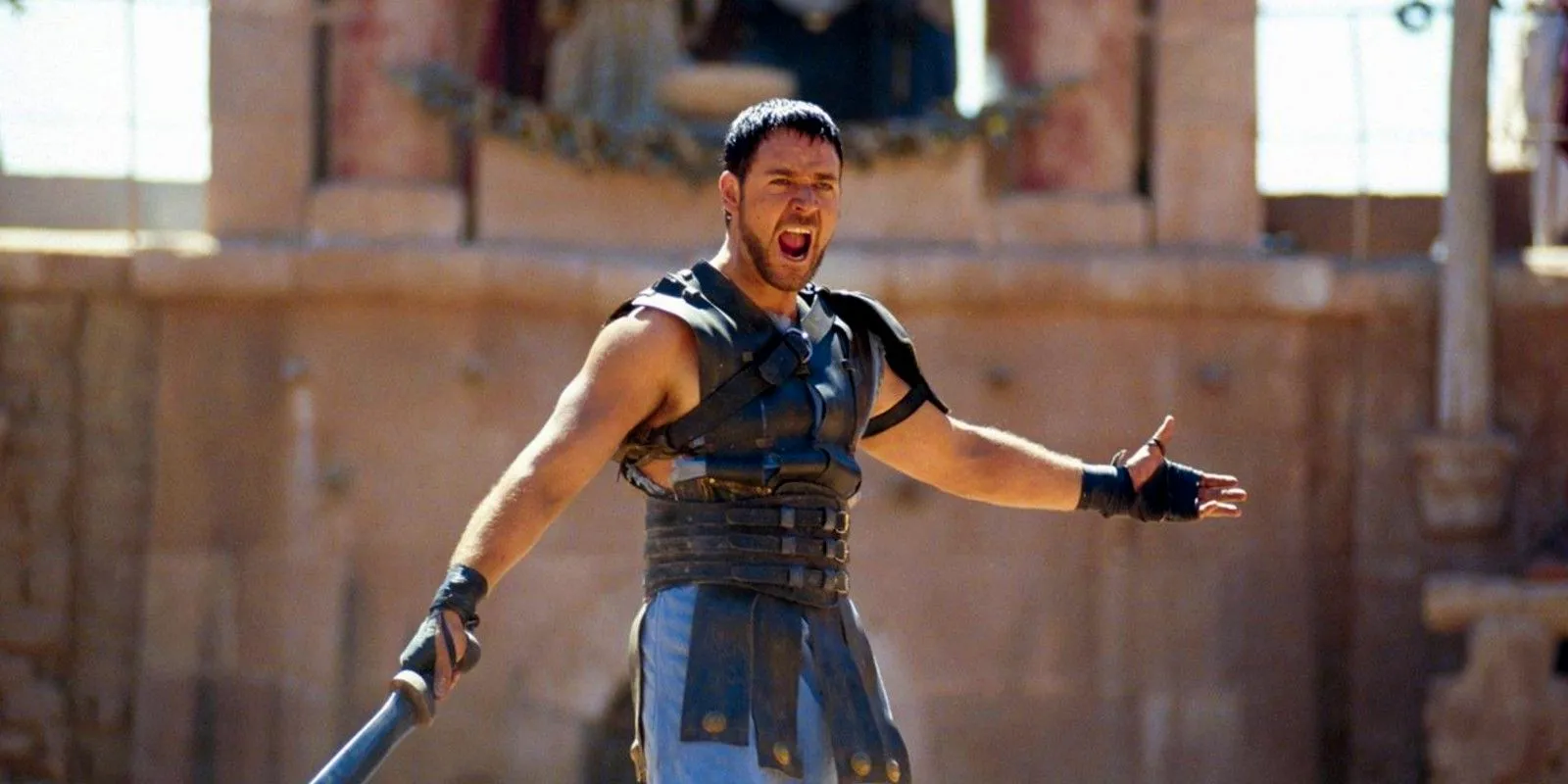 Maximus shouting in the arena in Gladiator Image