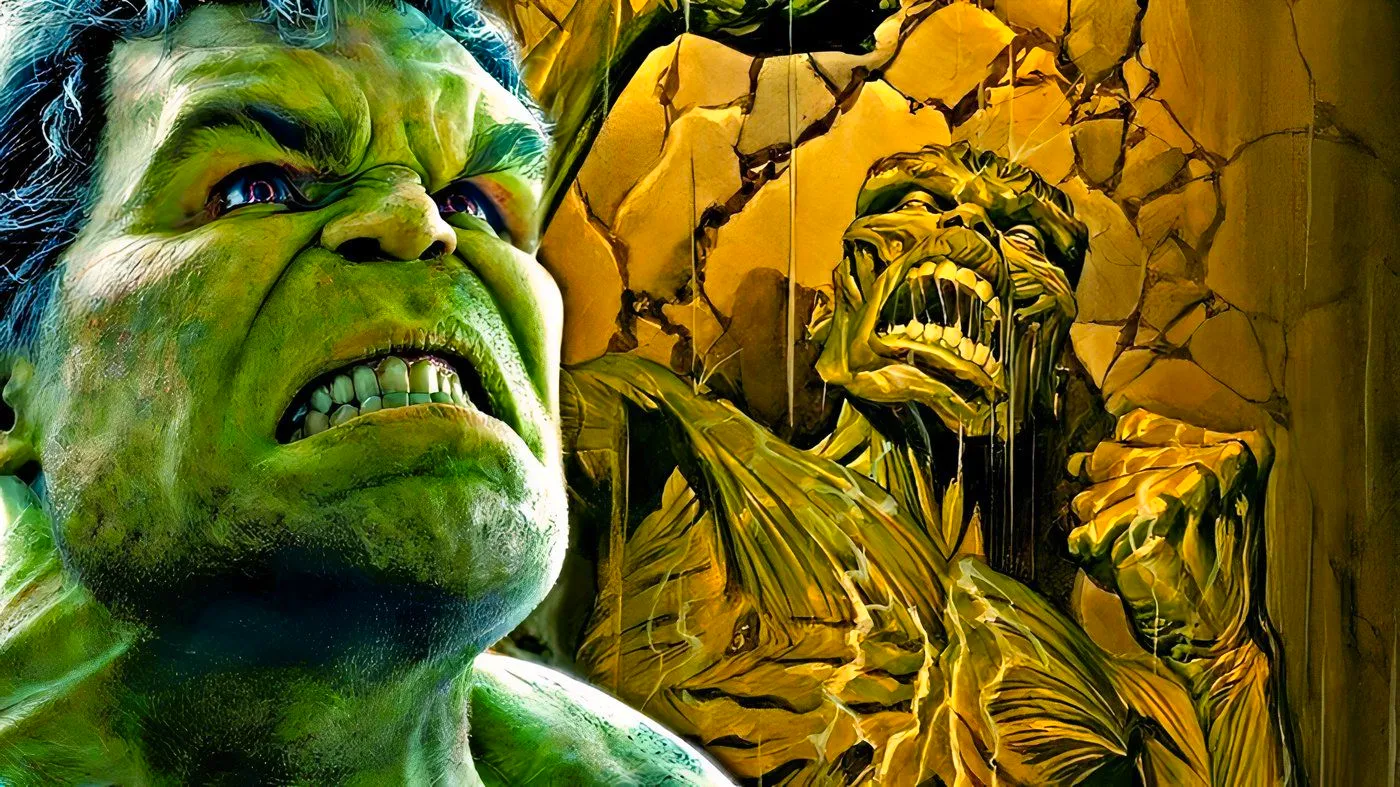 MCU Hulk with a weakened, skinny version of himself behind him. Image