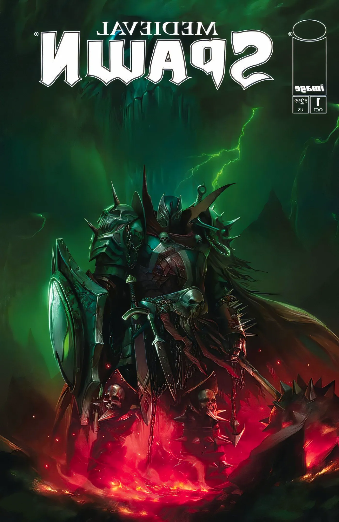 Medieval Spawn comic cover featuring the titular Spawn variant in a hellish medieval world. Image