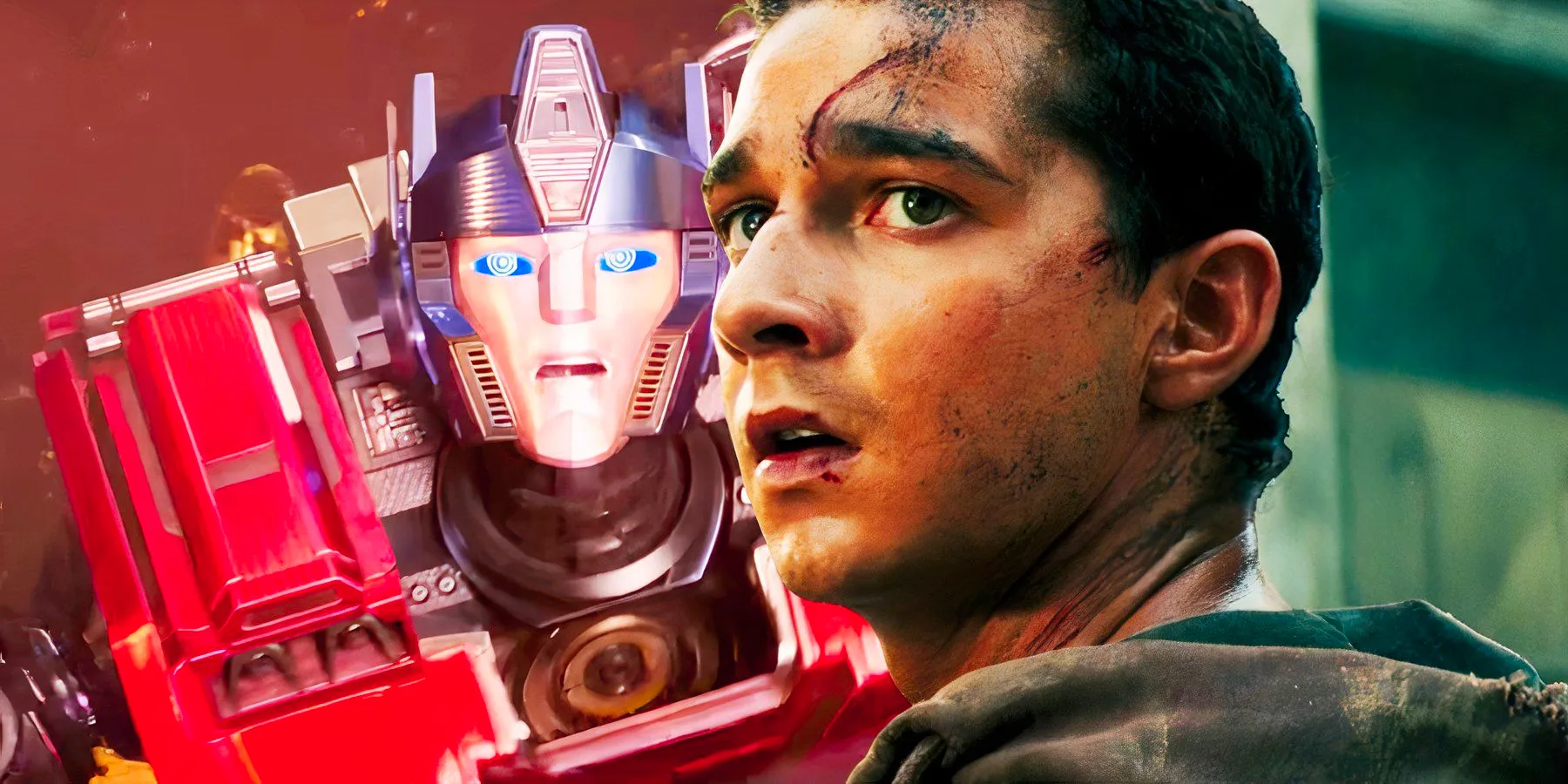 Megatron in Transformers One juxtaposed with Shia Labeouf in Transformers Image