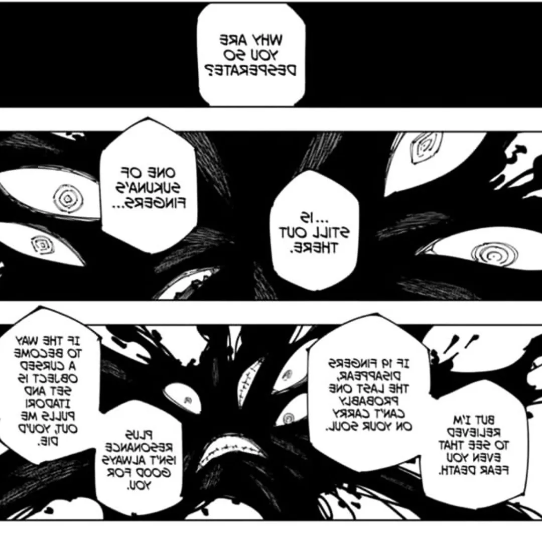 megumi and sukuna talk about sukuna's final finger before sukuna's defeat in jujutsu kaisen Image