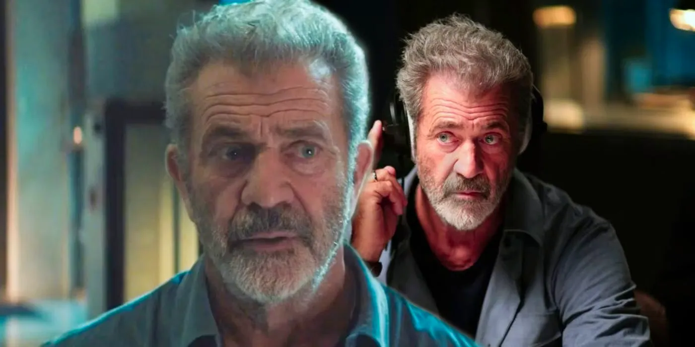 Mel Gibson listening to a caller and speaking in On The Line Image