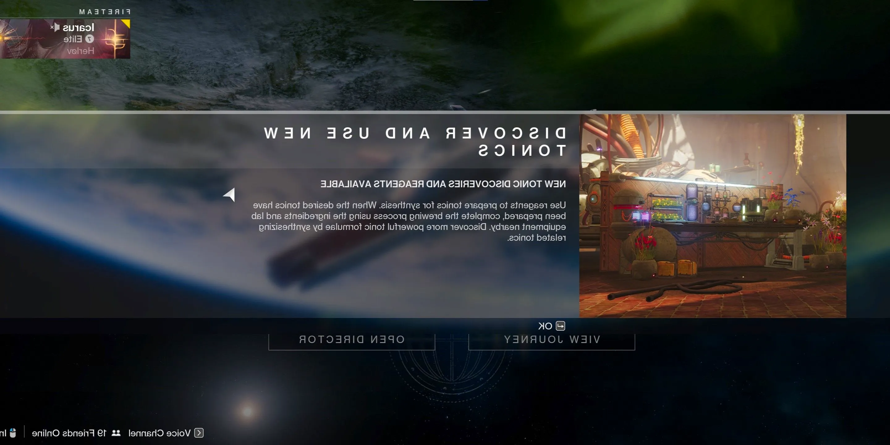 Menu popup on discovering new Tonics in Destiny 2 Image