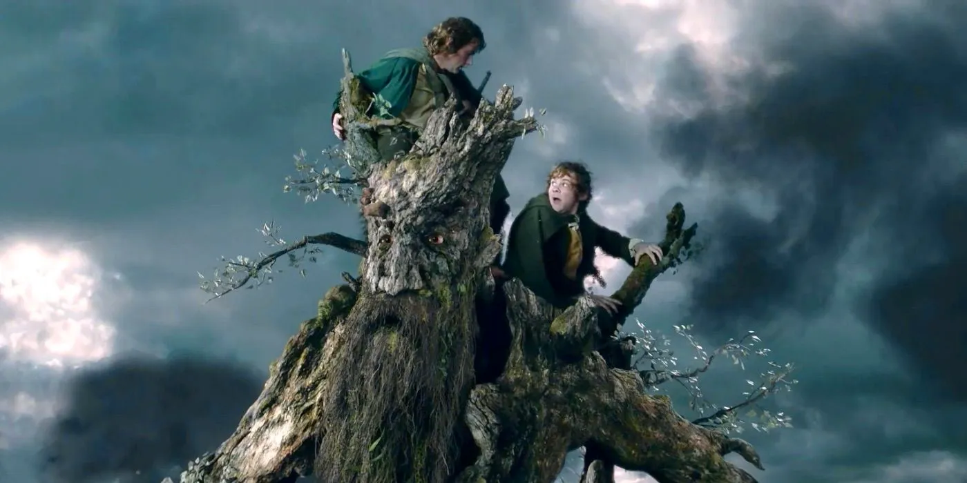 Merry and Pippen are carried by an Ent in Lord of the Rings  Image