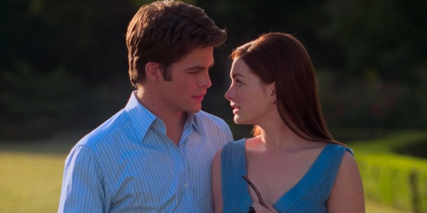 Mia (Anne Hathaway) looking into Nicholas' (Chris Pine) eyes in The Princess Diaries 2. Image