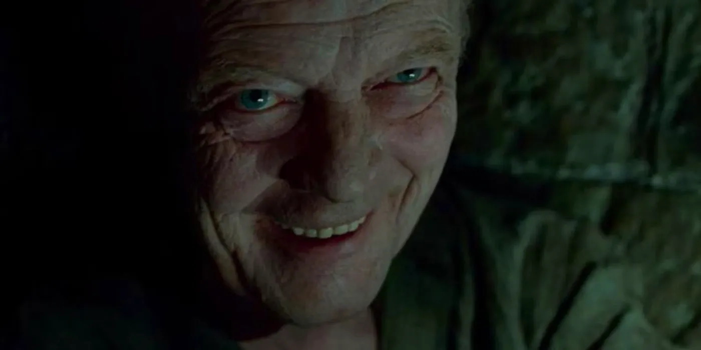 Michael Byrne in Harry Potter as Grindelwald, laughing inside of Nurmengard Image