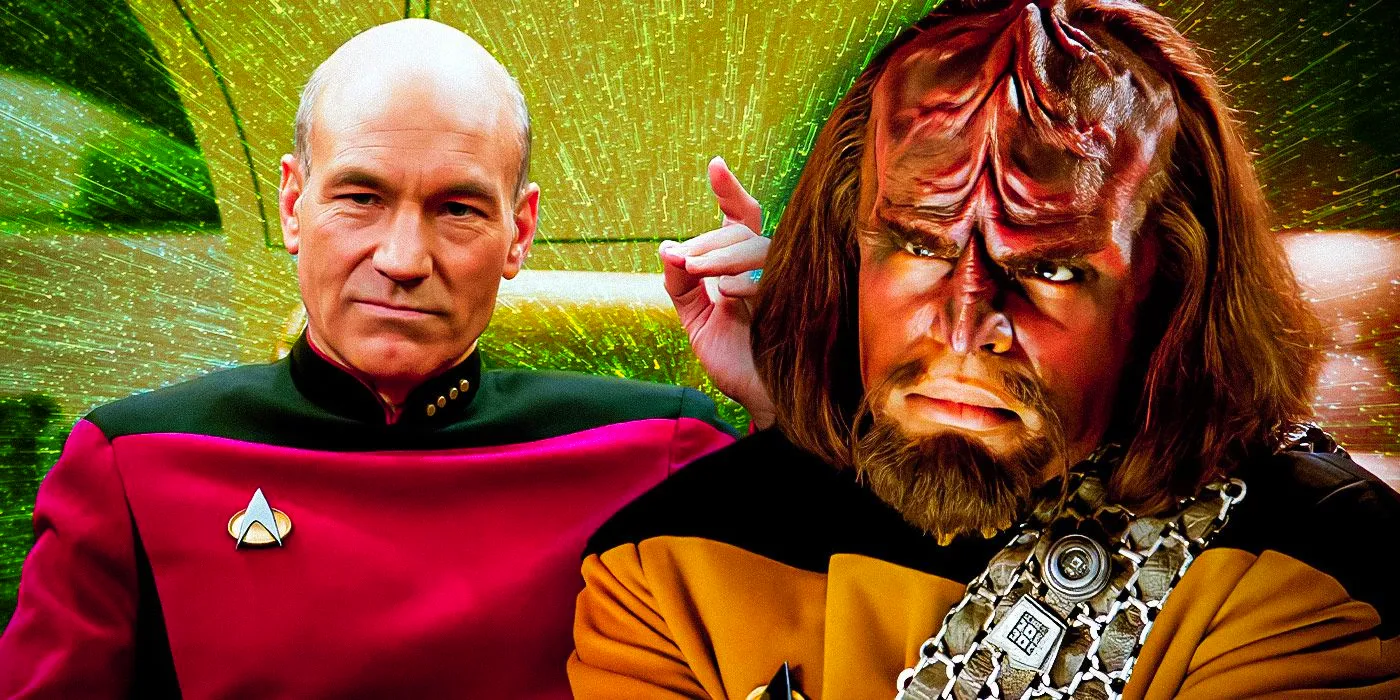 Michael Dorn as Worf and Patrick Stewart as Captain Picard on Star Trek TNG Image