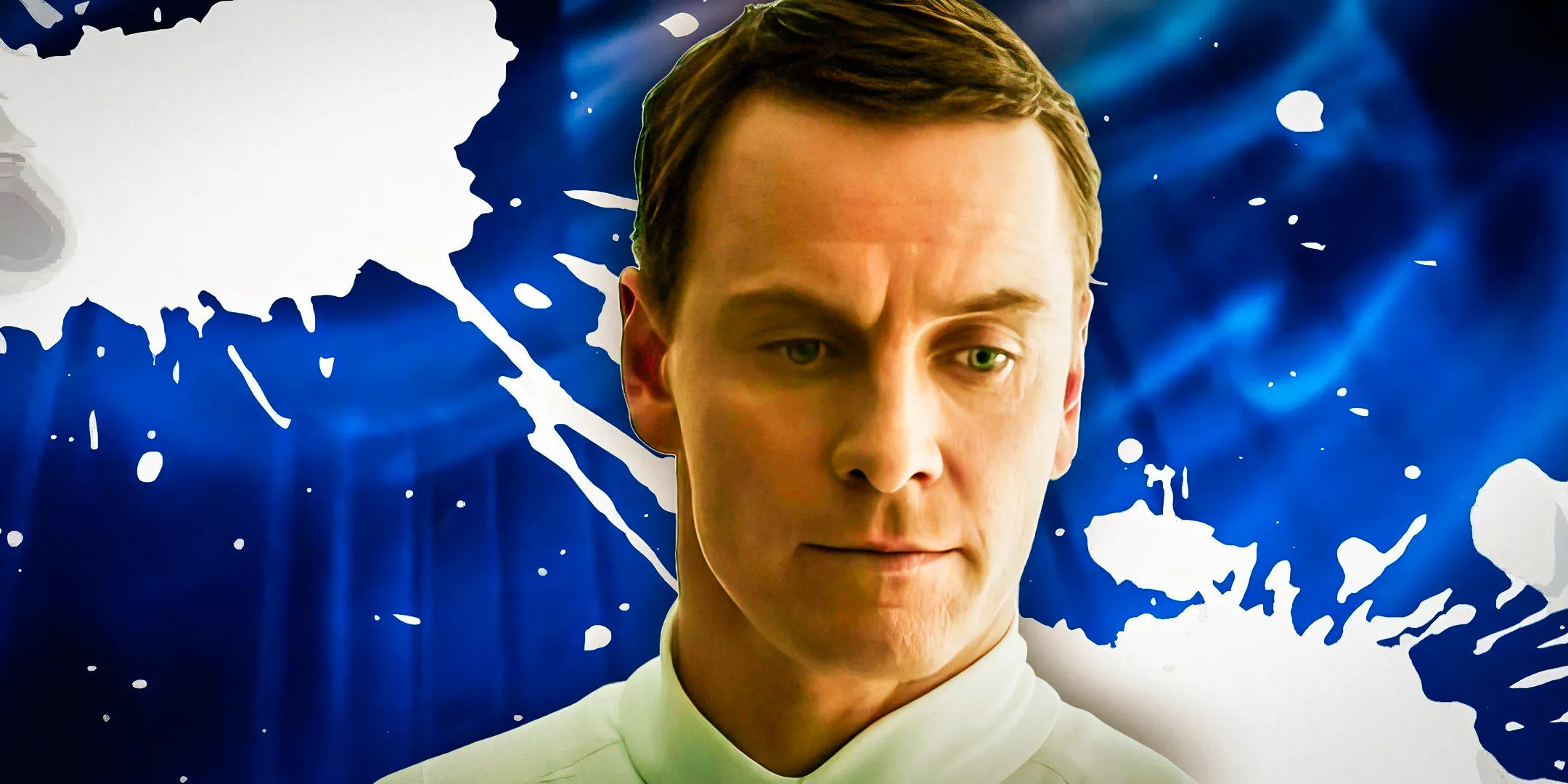 Michael Fassbender as David Walter from Alien Covenant with a blue and white background Image