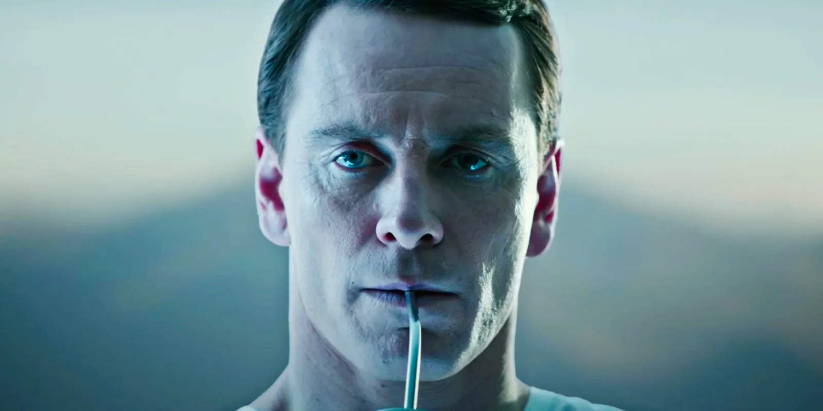 Michael Fassbender's Walter sipping from straw in Alien_ Covenant Image