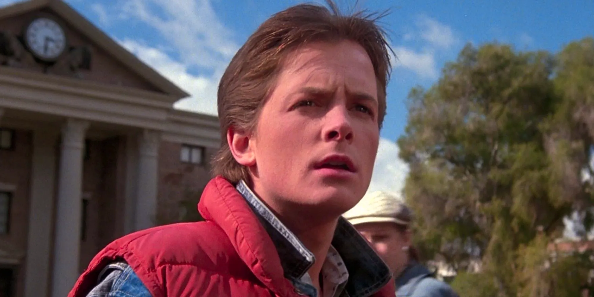 Michael J Fox as Marty looking confused in Back to the Future Image