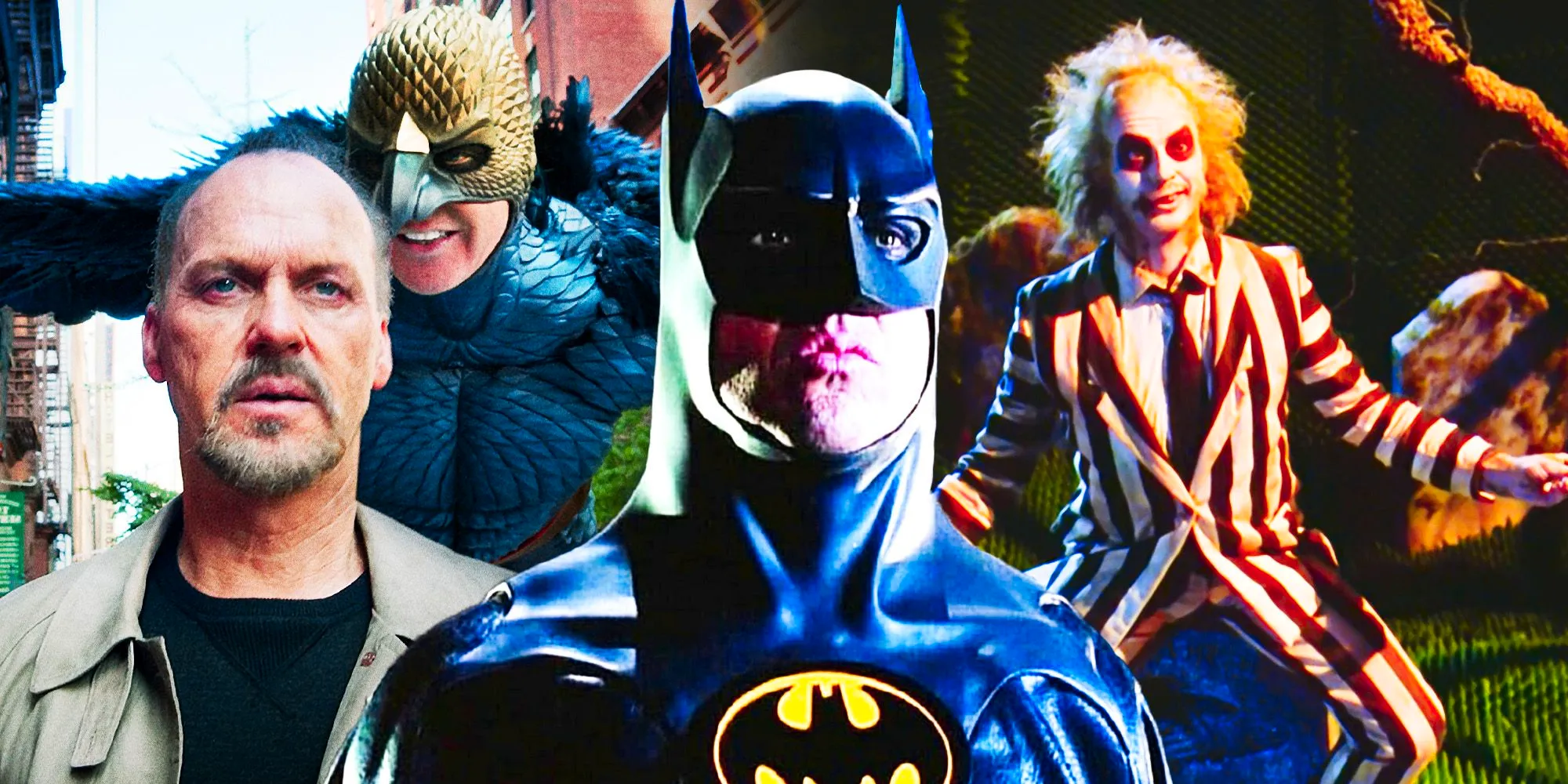 Michael Keaton in Beetlejuice, Batman (1989), and Birdman Image