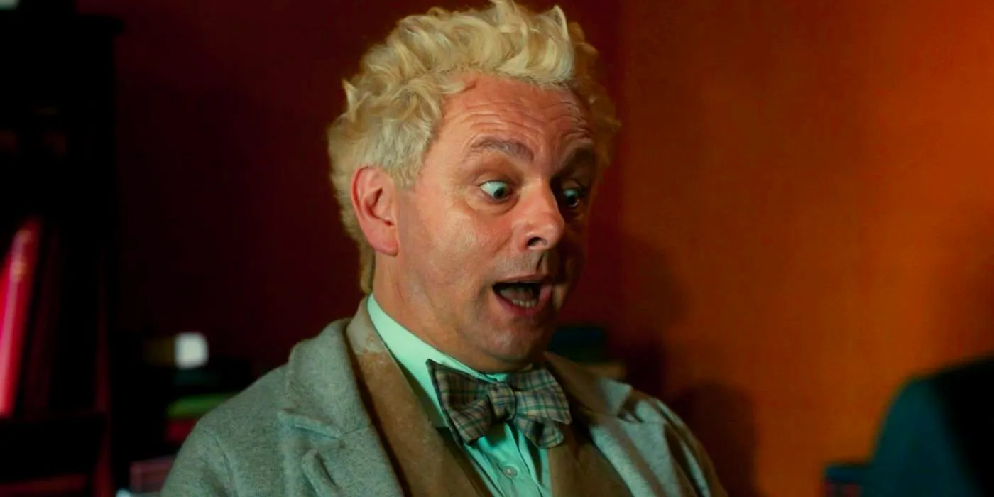 Michael Sheen as Aziraphale Looking Shocked in Good Omens Season 2 Image