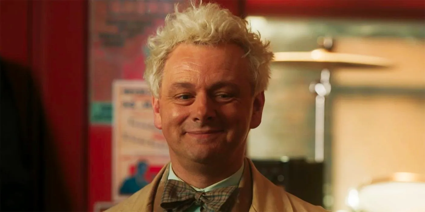 Michael Sheen smiling as Aziraphale in season 2 Image