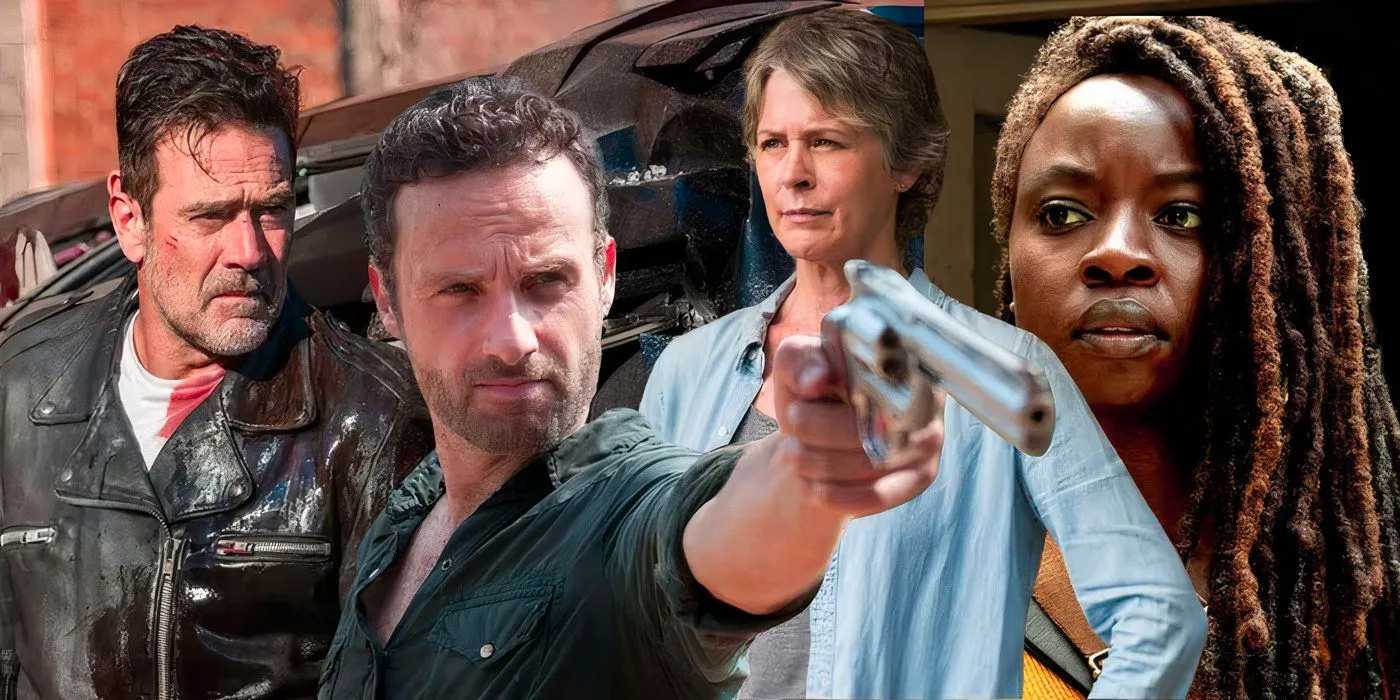 Michonne, Rick, Carol, and Negan in The Walking Dead Image