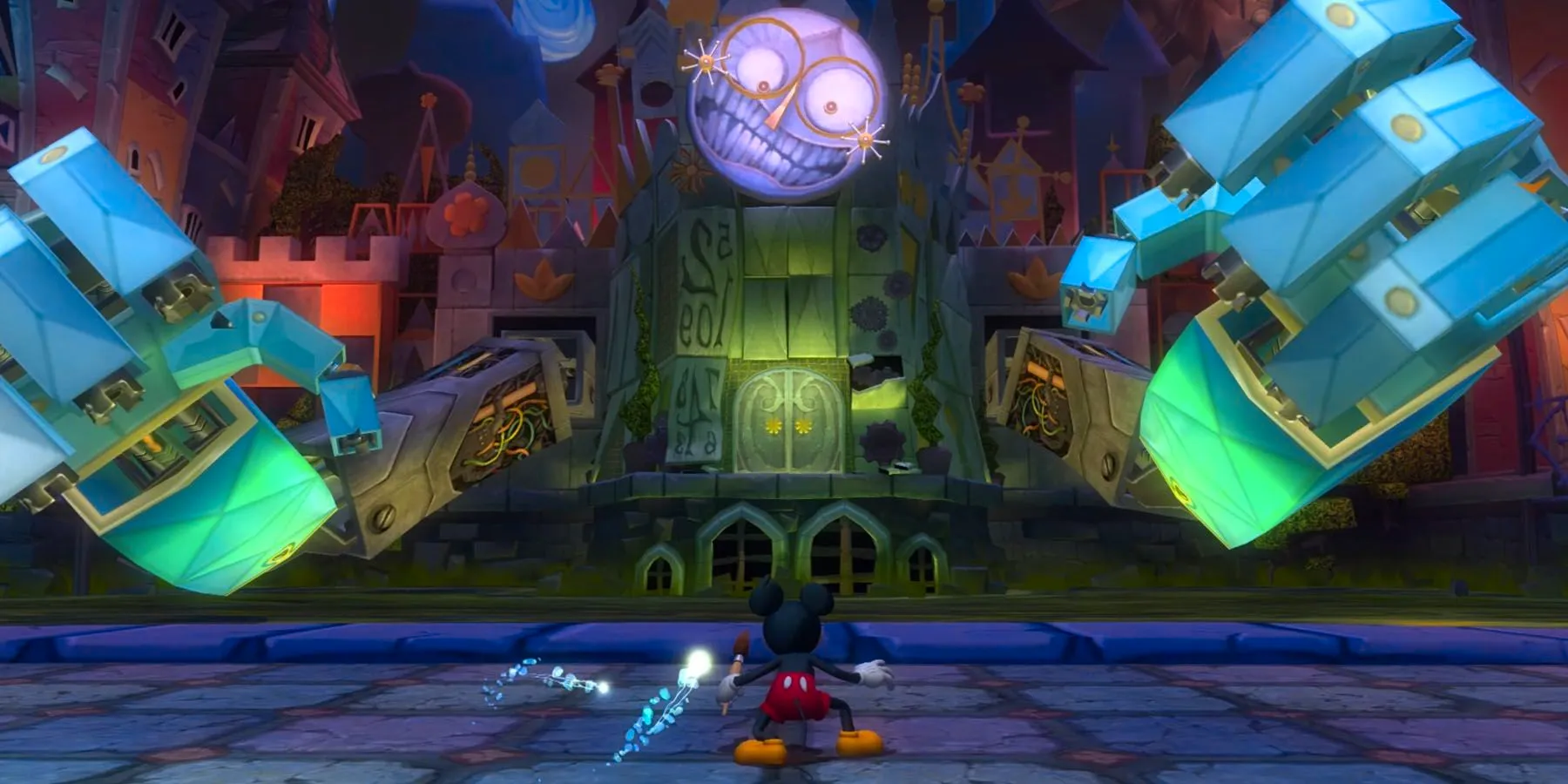 Mickey against the Clock Tower in Epic Mickey Rebrushed Image