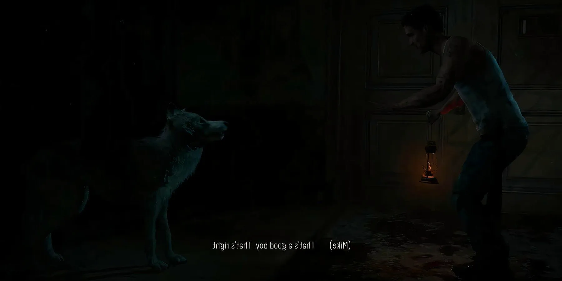 Mike Approaching Wolfie in the Until Dawn Remake. Image