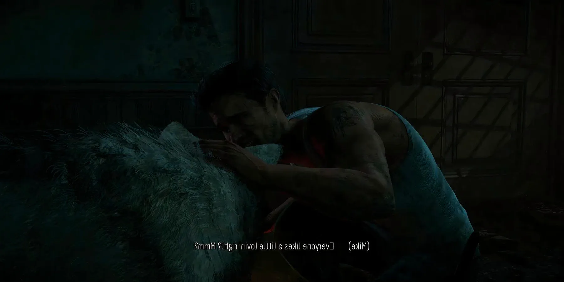 Mike Petting Wolfie in the Until Dawn Remake. Image