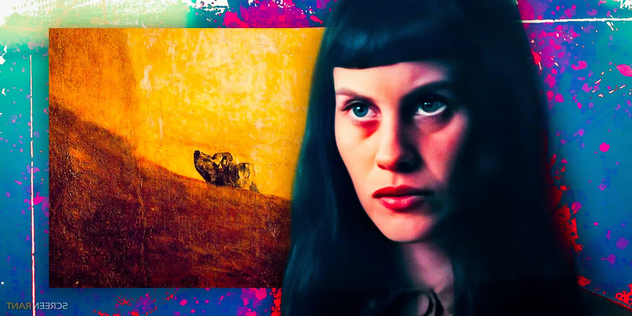 Milena Smit's Perempuan with Francisco de Goya's painting The Dog Image