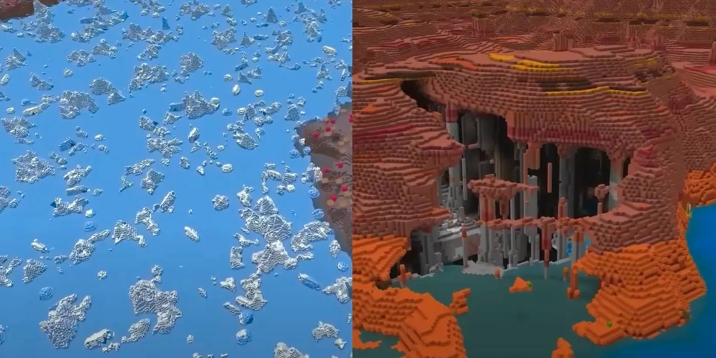 Minecraft Badlands and Ice Lake biomes from Fire and Ice world seed Image