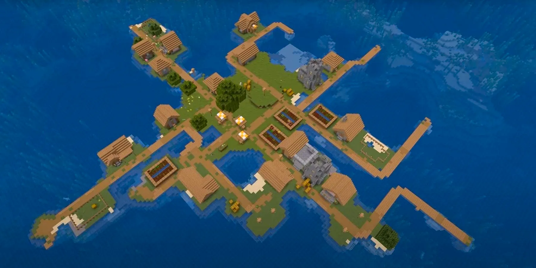 Minecraft Blacksmith Village on an Isolated Island in specific world seed Image