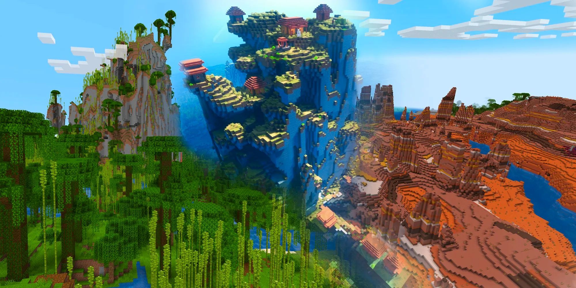 Minecraft Generated World Seeds Mashed Together with best Environments for Survival, Landscapes, or Speedruns Image