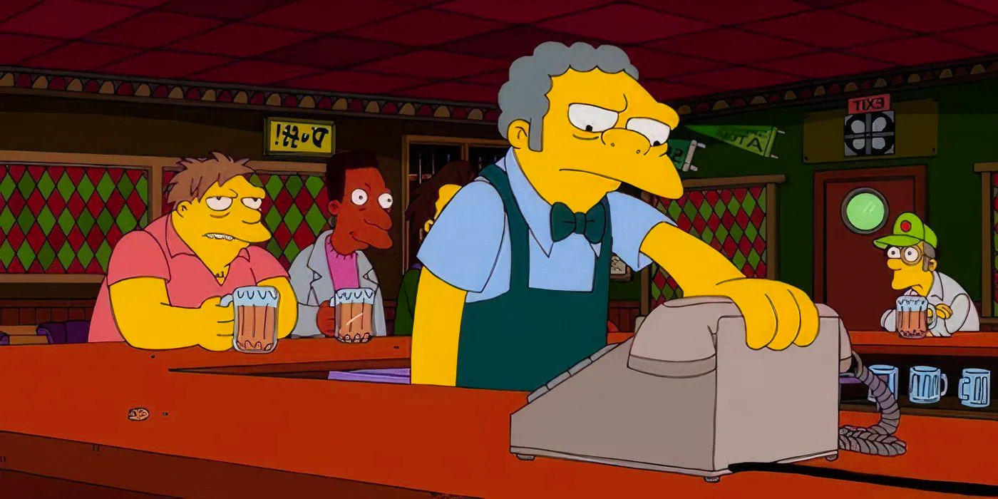 Moe looking defiantly at the phone after Fat Tony calls in The Simpsons Image