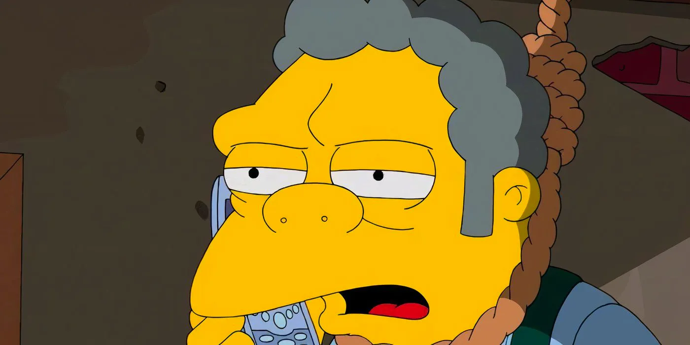 Moe receiving a prank call from Bart while in a noose in The Simpsons Image