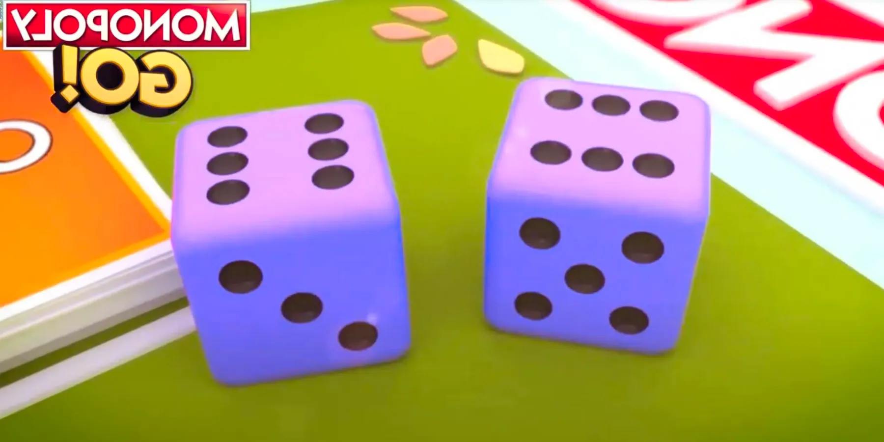 Monopoly GO purple dice being rolled to move piece across the game board Image